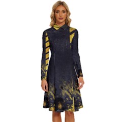 Grunge Lines Stone Textures, Background With Lines Long Sleeve Shirt Collar A-line Dress