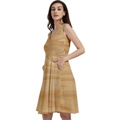 Light Wooden Texture, Wooden Light Brown Background Sleeveless V-neck Skater Dress With Pockets