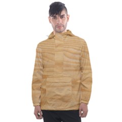 Light Wooden Texture, Wooden Light Brown Background Men s Front Pocket Pullover Windbreaker