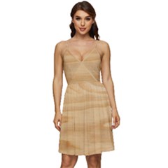 Light Wooden Texture, Wooden Light Brown Background V-neck Pocket Summer Dress 