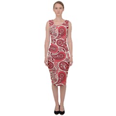 Paisley Red Ornament Texture Sleeveless Pencil Dress
