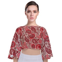 Paisley Red Ornament Texture Tie Back Butterfly Sleeve Chiffon Top by nateshop