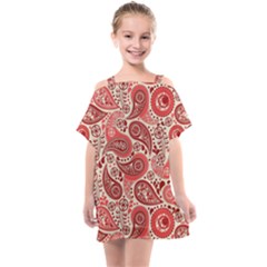 Paisley Red Ornament Texture Kids  One Piece Chiffon Dress