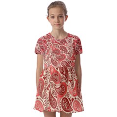 Paisley Red Ornament Texture Kids  Short Sleeve Pinafore Style Dress