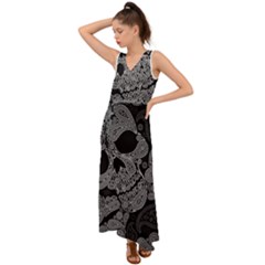 Paisley Skull, Abstract Art V-neck Chiffon Maxi Dress