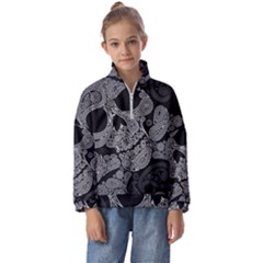 Paisley Skull, Abstract Art Kids  Half Zip Hoodie