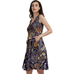 Paisley Texture, Floral Ornament Texture Sleeveless V-neck Skater Dress With Pockets