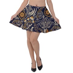 Paisley Texture, Floral Ornament Texture Velvet Skater Skirt