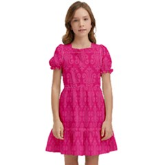 Pink Pattern, Abstract, Background, Bright Kids  Puff Sleeved Dress