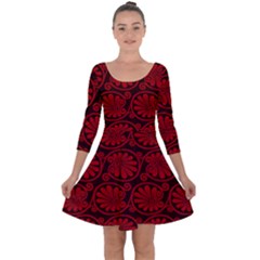 Red Floral Pattern Floral Greek Ornaments Quarter Sleeve Skater Dress
