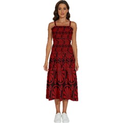 Red Floral Pattern Floral Greek Ornaments Sleeveless Shoulder Straps Boho Dress