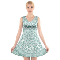 Round Ornament Texture V-neck Sleeveless Dress