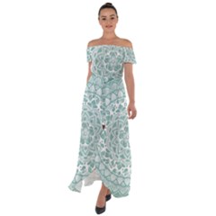 Round Ornament Texture Off Shoulder Open Front Chiffon Dress