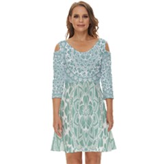 Round Ornament Texture Shoulder Cut Out Zip Up Dress