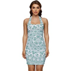 Round Ornament Texture Sleeveless Wide Square Neckline Ruched Bodycon Dress