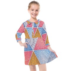 Texture With Triangles Kids  Quarter Sleeve Shirt Dress