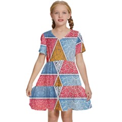 Texture With Triangles Kids  Short Sleeve Tiered Mini Dress