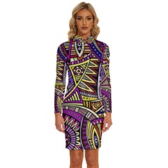 Violet Paisley Background, Paisley Patterns, Floral Patterns Long Sleeve Shirt Collar Bodycon Dress