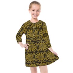 Yellow Floral Pattern Floral Greek Ornaments Kids  Quarter Sleeve Shirt Dress