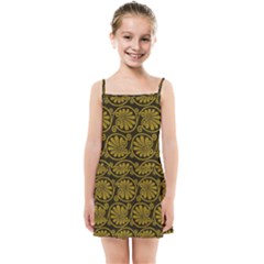 Yellow Floral Pattern Floral Greek Ornaments Kids  Summer Sun Dress