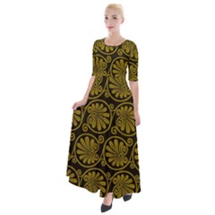 Yellow Floral Pattern Floral Greek Ornaments Half Sleeves Maxi Dress