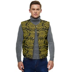 Yellow Floral Pattern Floral Greek Ornaments Men s Button Up Puffer Vest	