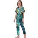 Moon Moonlit Forest Fantasy Midnight Kids  Satin Short Sleeve Pajamas Set View1