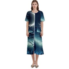 Moon Moonlit Forest Fantasy Midnight Women s Cotton Short Sleeve Nightgown