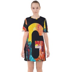 Abstract, Dark Background, Black, Typography,g Sixties Short Sleeve Mini Dress