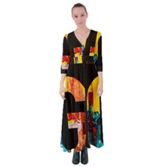 Abstract, Dark Background, Black, Typography,g Button Up Maxi Dress