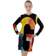 Abstract, Dark Background, Black, Typography,g Long Sleeve Hoodie Dress