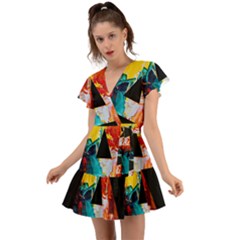 Bstract, Dark Background, Black, Typography,a Flutter Sleeve Wrap Dress
