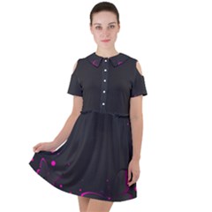 Butterflies, Abstract Design, Pink Black Short Sleeve Shoulder Cut Out Dress 
