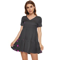 Butterflies, Abstract Design, Pink Black Tiered Short Sleeve Babydoll Dress