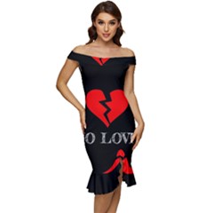 No Love, Broken, Emotional, Heart, Hope Off Shoulder Ruffle Split Hem Bodycon Dress
