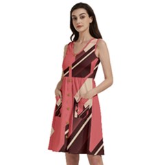 Retro Abstract Background, Brown-pink Geometric Background Sleeveless Dress With Pocket