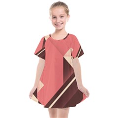 Retro Abstract Background, Brown-pink Geometric Background Kids  Smock Dress