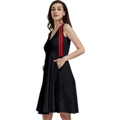 Abstract Black & Red, Backgrounds, Lines Sleeveless V-neck Skater Dress With Pockets