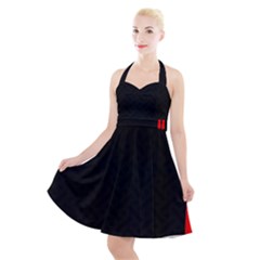 Abstract Black & Red, Backgrounds, Lines Halter Party Swing Dress 
