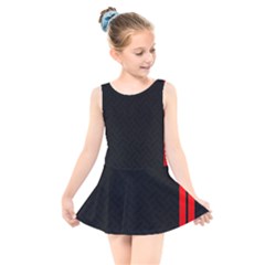 Abstract Black & Red, Backgrounds, Lines Kids  Skater Dress Swimsuit