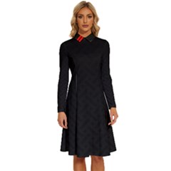 Abstract Black & Red, Backgrounds, Lines Long Sleeve Shirt Collar A-line Dress