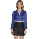 Texture Multicolour Ink Dip Flare Long Sleeve Tie Back Satin Wrap Top View1