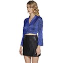 Texture Multicolour Ink Dip Flare Long Sleeve Tie Back Satin Wrap Top View2