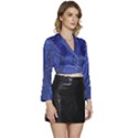 Texture Multicolour Ink Dip Flare Long Sleeve Tie Back Satin Wrap Top View3