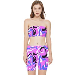 Swirl Pink White Blue Black Stretch Shorts And Tube Top Set
