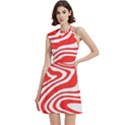 Red White Background Swirl Playful Cocktail Party Halter Sleeveless Dress With Pockets View1