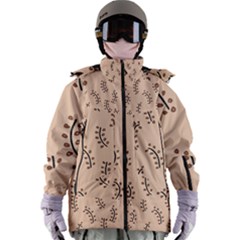 Leaves Plants Dots Pattern Women s Zip Ski And Snowboard Waterproof Breathable Jacket