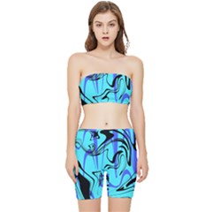 Mint Background Swirl Blue Black Stretch Shorts And Tube Top Set