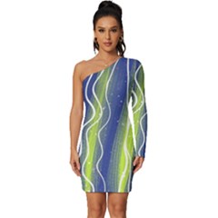Texture Multicolour Gradient Grunge Long Sleeve One Shoulder Mini Dress by Cemarart