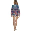 Abstarct cobalt waves Women s Long Sleeve Button Up Shirt View4